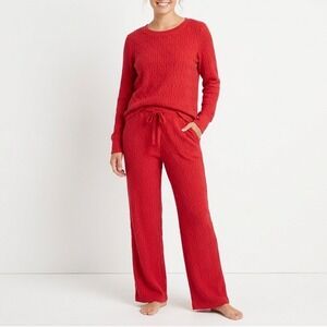 Roudelain 2-PC Pajama Set Womens Medium Red Cable Knit Stretch Ribbed Straight